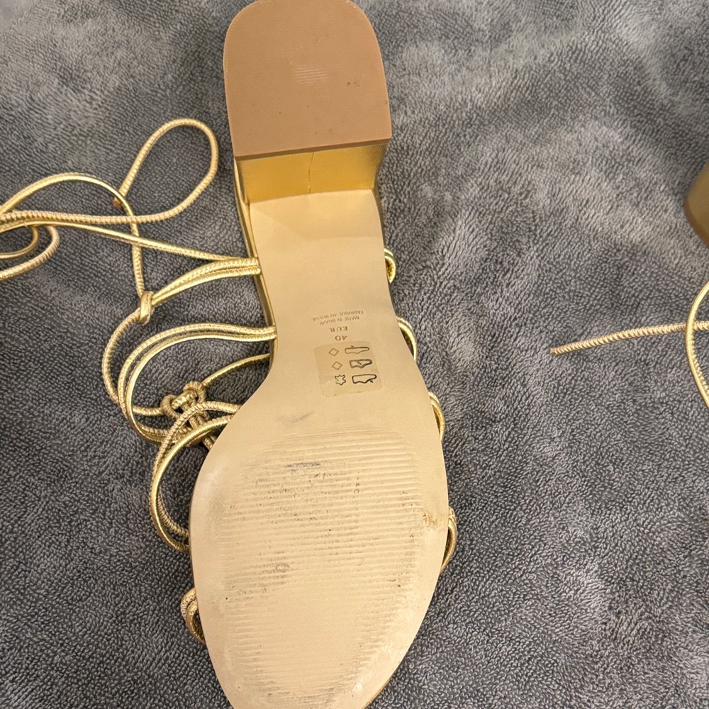 Anthropology Lace up Elegant Gold Strappy Women's Heels Size 9 - Picture 5 of 7
